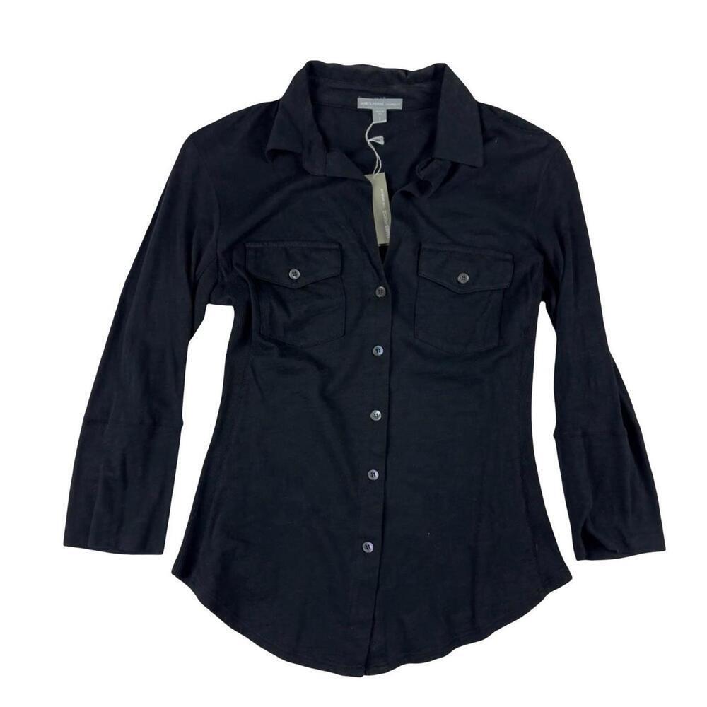 James Perse Standard Sheer Slub Side Panel Shirt Black Size 1 | S